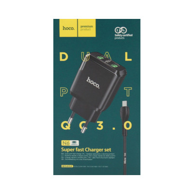 СЗУ 2USB Hoco N6 QC3.0 + кабель micro черный оптом по низким ценам!